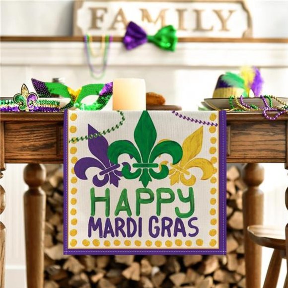 Mardi Gras Table Runner Party Decor Fleur De Lis Cottage Dining Decorative Cloth - Picture 2 of 4